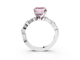 White gold Fancy Pink Asscher  Cut Solitaire Diamond Twisted Band with Pave Setting_19