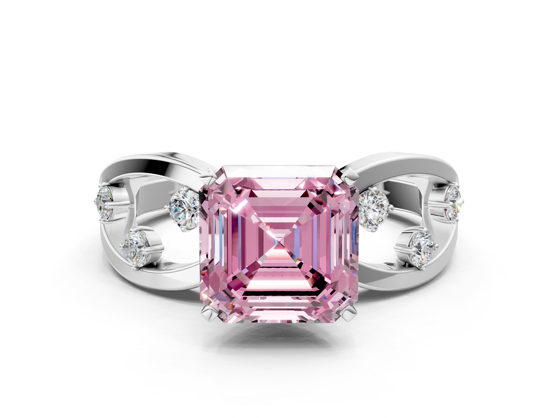 White gold Fancy Pink Asscher  Cut Solitaire Diamond with Side Stones on Criss-Cross Band and Four-Prong Setting_17