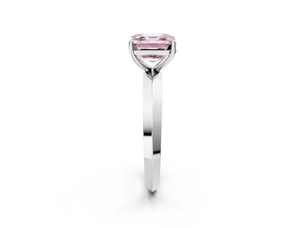 White Gold Asscher Cut Knife-Edge Solitaire Engagement Ring Setting for Fancy Pink Center