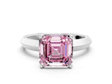 White gold Fancy Pink Asscher  Cut Solitaire Engagement Ring with Flat Band and Four-Prong Setting