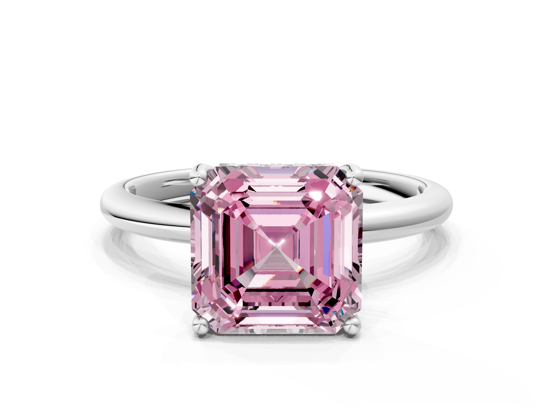 White gold Fancy Pink Asscher  Cut Solitaire Engagement Ring with Four-Prong Setting and Classic Band_18