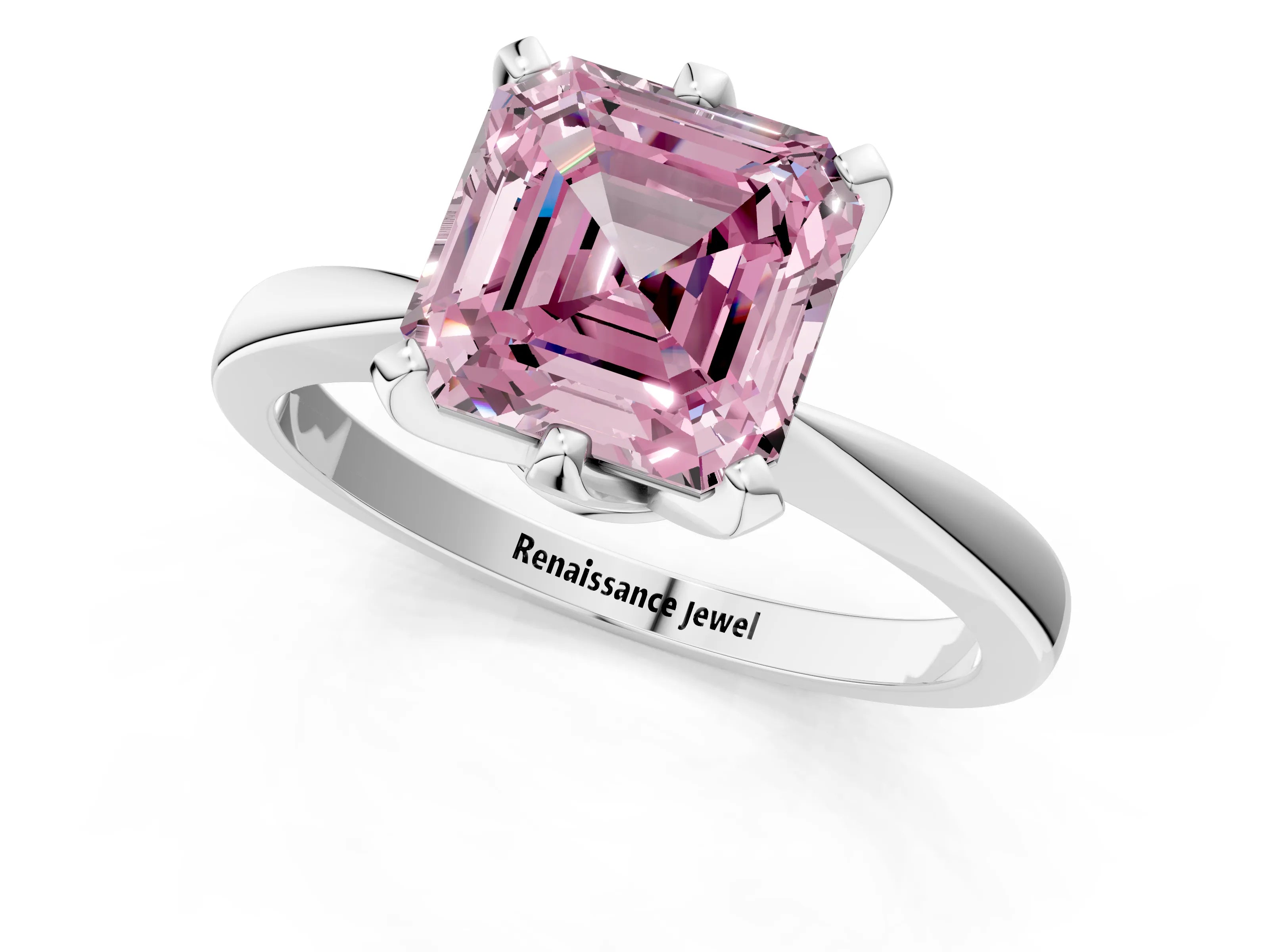 White gold Fancy Pink Asscher Cut Solitaire Engagement Ring with Six-Prong Setting and Tapered Band_1