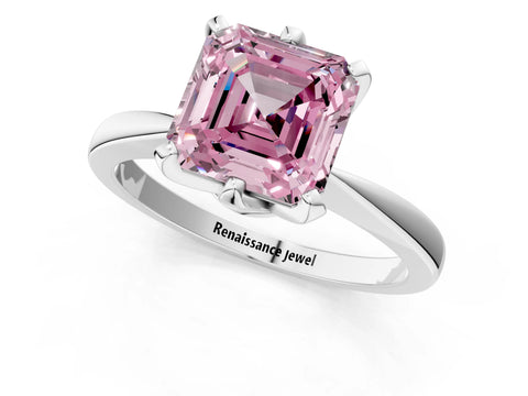 White gold Fancy Pink Asscher Cut Solitaire Engagement Ring with Six-Prong Setting and Tapered Band_1