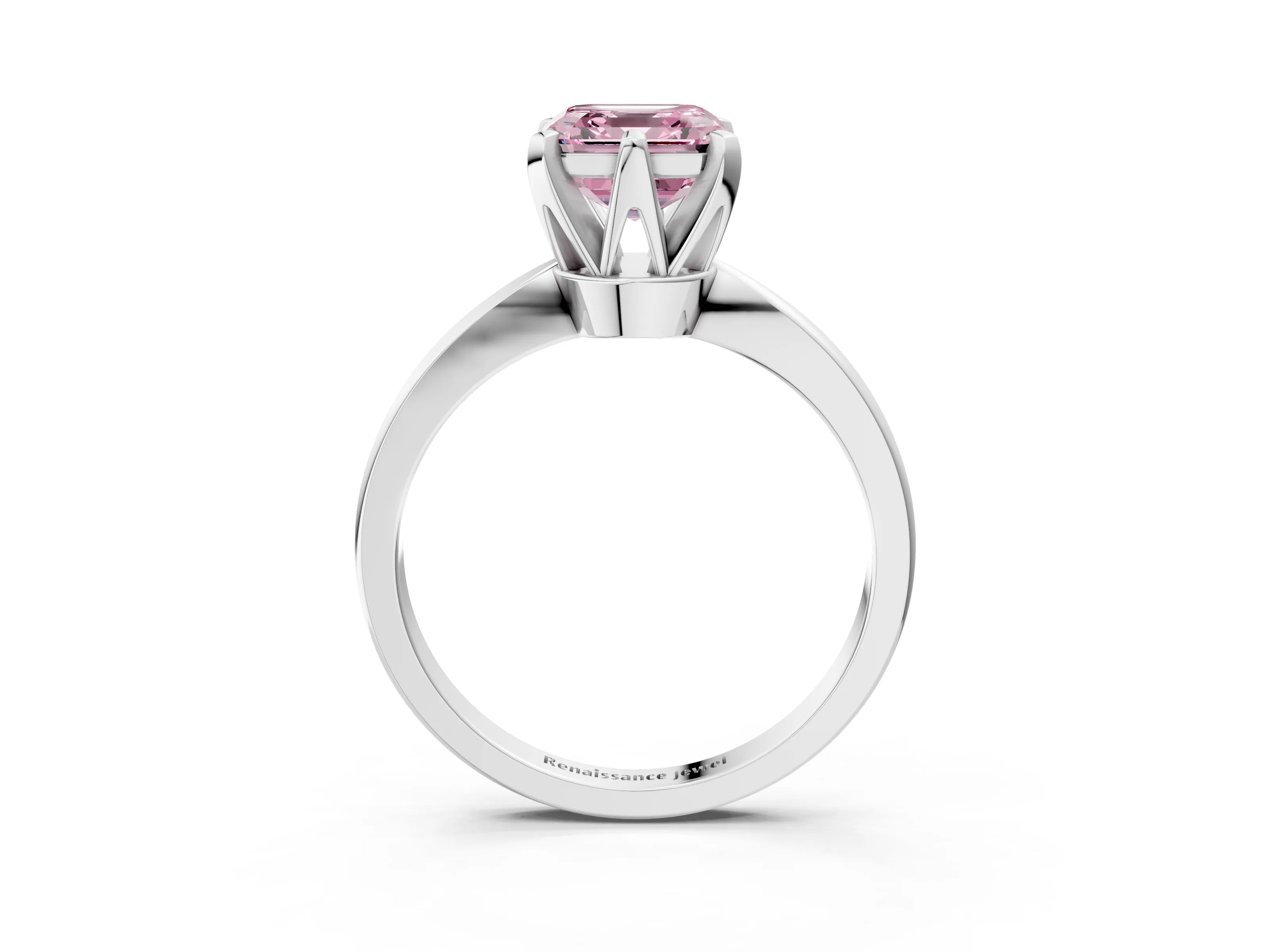 White gold Fancy Pink Asscher Cut Solitaire Engagement Ring with Six-Prong Setting and Tapered Band_3