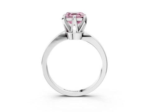 White gold Fancy Pink Asscher Cut Solitaire Engagement Ring with Six-Prong Setting and Tapered Band_3