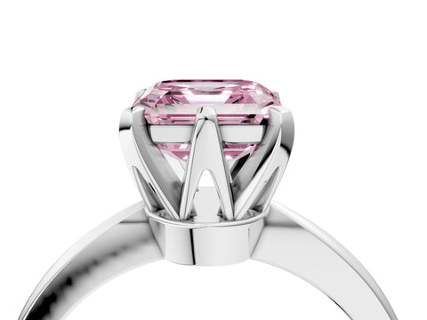 White gold Fancy Pink Asscher Cut Solitaire Engagement Ring with Six-Prong Setting and Tapered Band_4