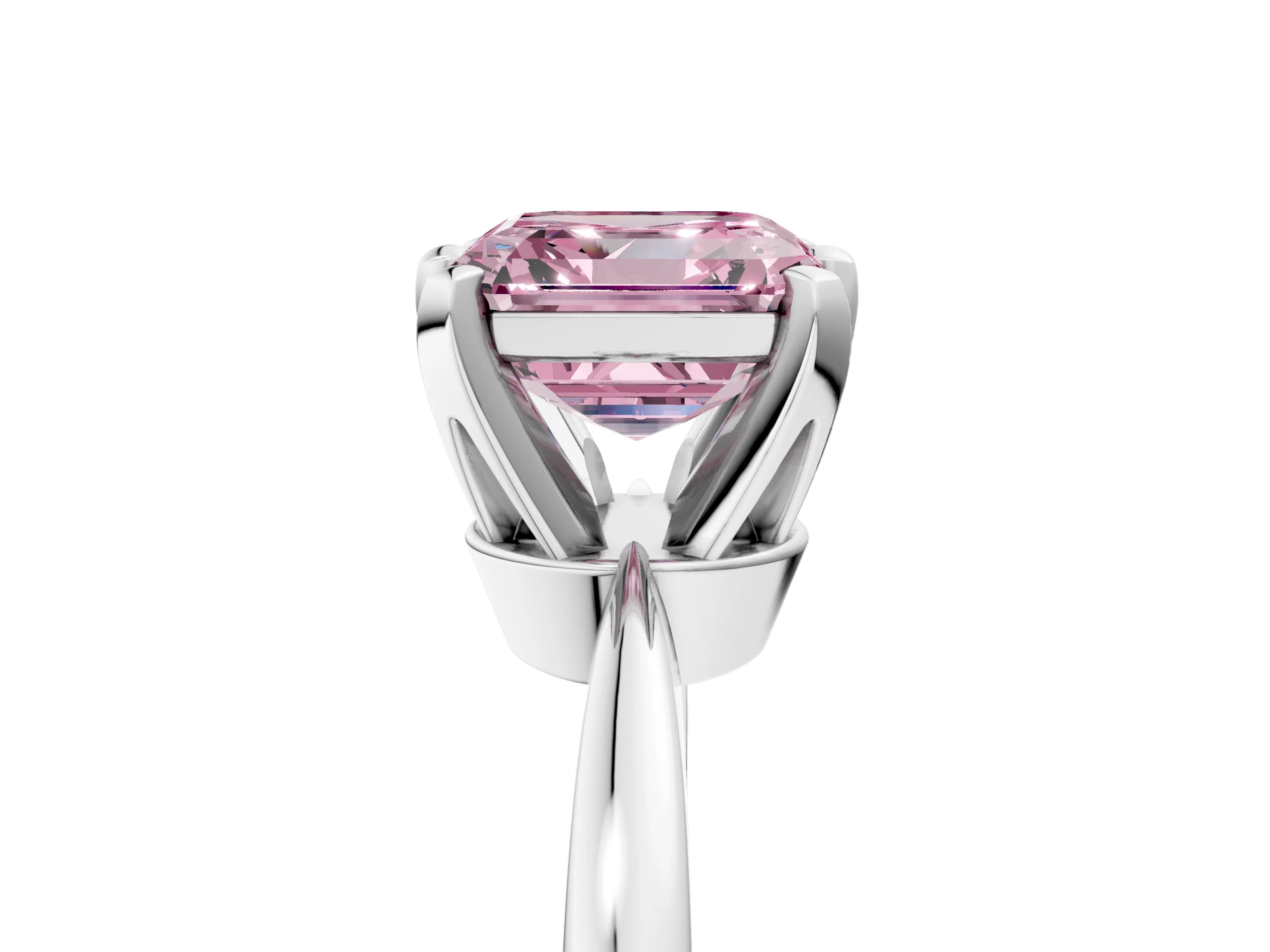 White gold Fancy Pink Asscher Cut Solitaire Engagement Ring with Six-Prong Setting and Tapered Band_5