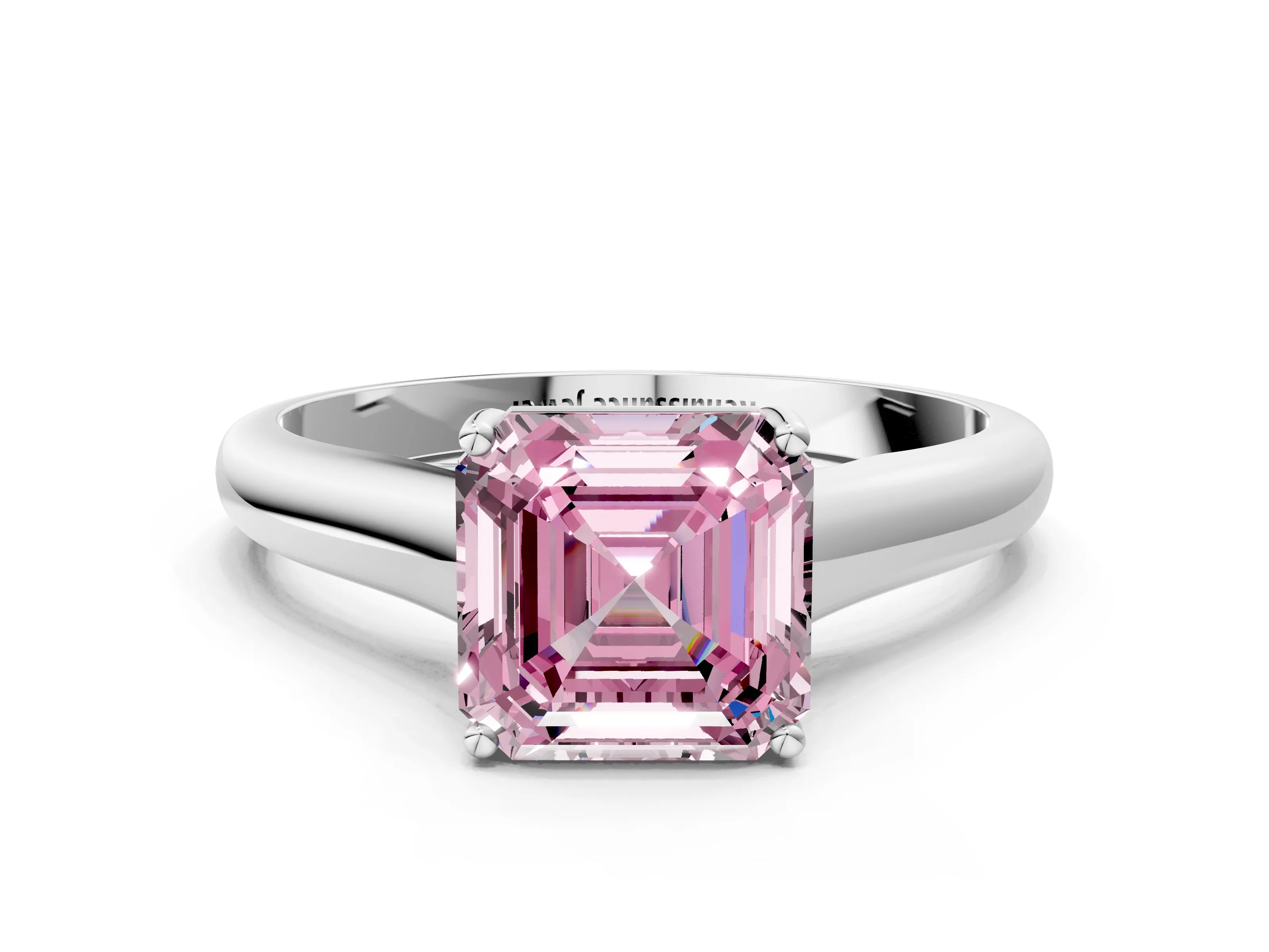 White gold Fancy Pink Asscher Cut Solitaire Engagement Ring with Tapered Band and Four-Prong Setting_3