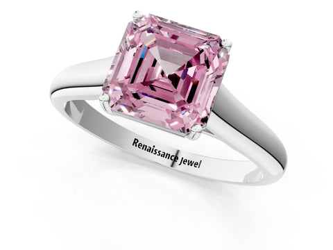 White gold Fancy Pink Asscher Cut Solitaire Engagement Ring with Tapered Band and Four-Prong Setting_4