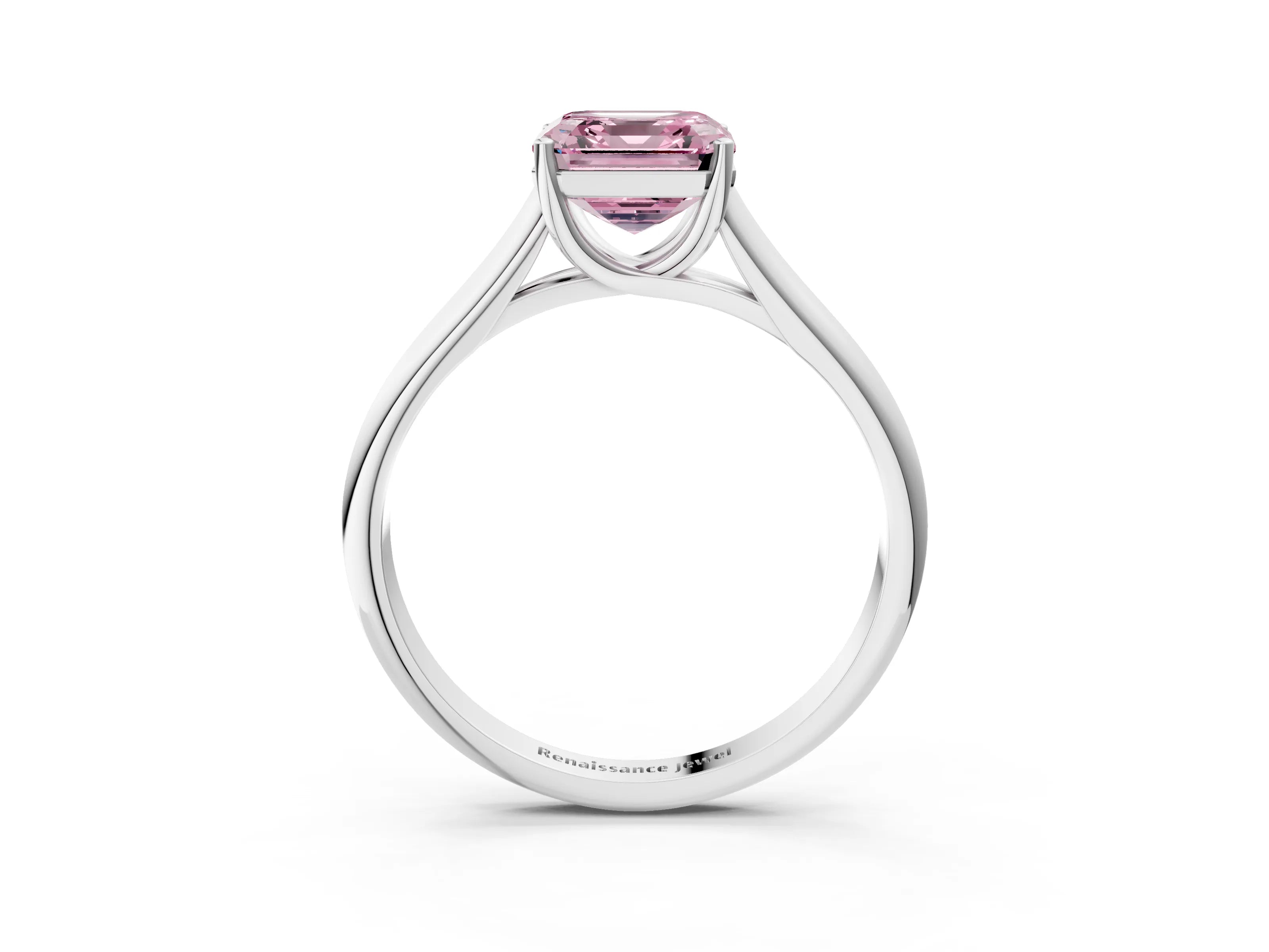 White gold Fancy Pink Asscher Cut Solitaire Engagement Ring with Tapered Band and Four-Prong Setting_6