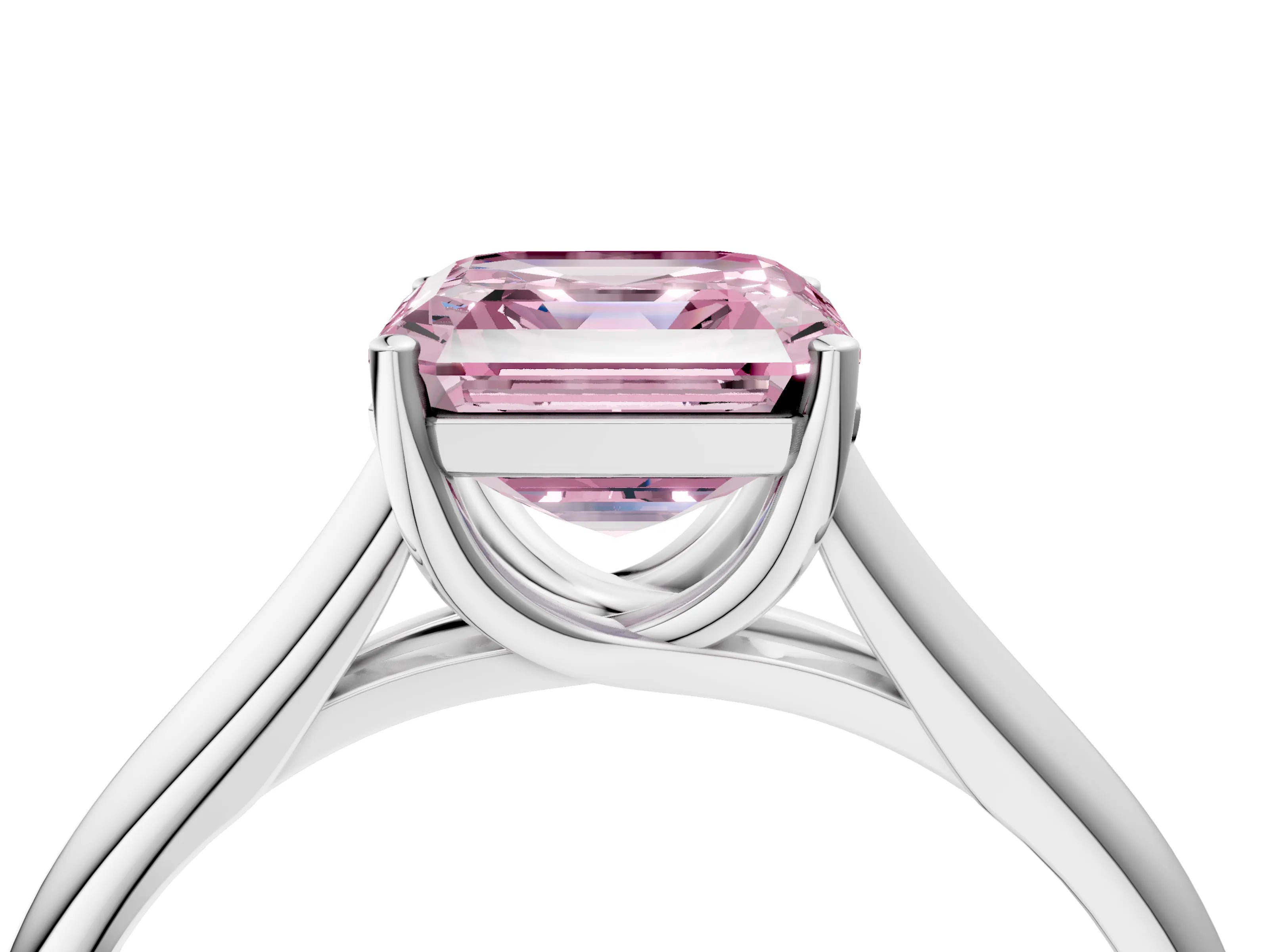 White gold Fancy Pink Asscher Cut Solitaire Engagement Ring with Tapered Band and Four-Prong Setting_7