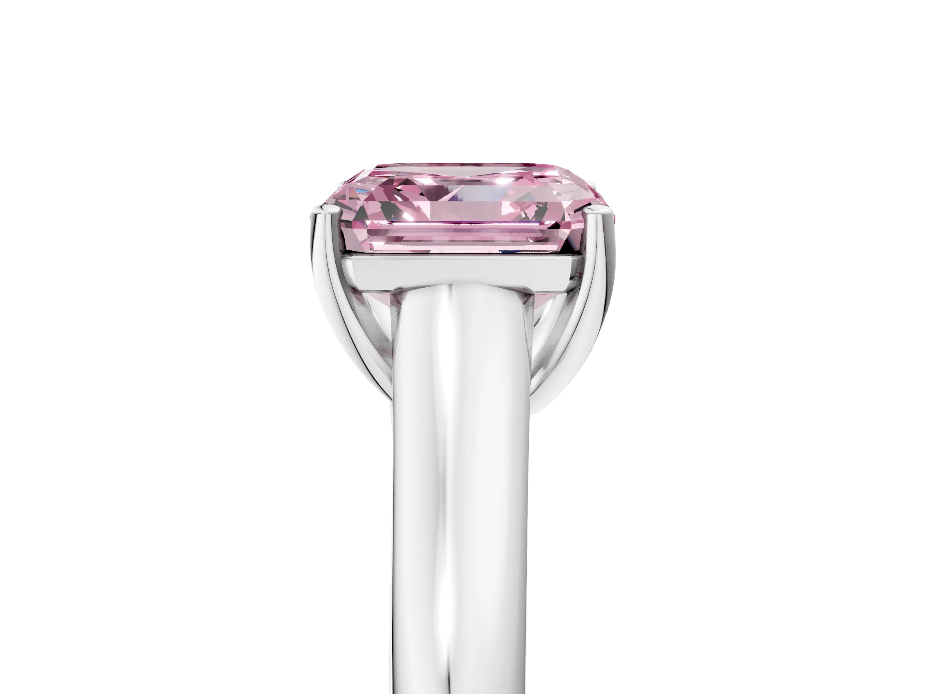 White gold Fancy Pink Asscher Cut Solitaire Engagement Ring with Tapered Band and Four-Prong Setting_8