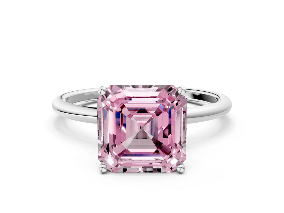 White gold Fancy Pink Asscher  Cut Solitaire Engagement Ring with Thin Band and Four-Prong Setting_25