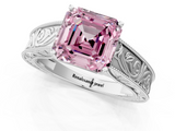 White gold Fancy Pink Asscher  Cut Solitaire Engraved Band with Four-Prong Setting_1