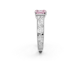 White gold Fancy Pink Asscher  Cut Solitaire Engraved Band with Four-Prong Setting_2