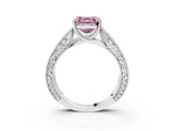 White gold Fancy Pink Asscher  Cut Solitaire Engraved Band with Four-Prong Setting_3
