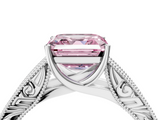 White gold Fancy Pink Asscher  Cut Solitaire Engraved Band with Four-Prong Setting_4