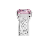 White gold Fancy Pink Asscher  Cut Solitaire Engraved Band with Four-Prong Setting_5