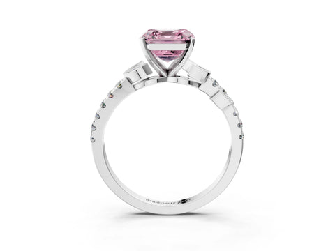 White gold Fancy Pink Asscher Cut Solitaire Leaf-Inspired Diamond Ring with Pavé Band and Four-Prong Setting_15