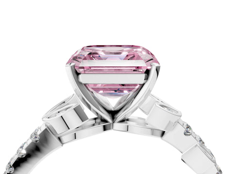 White gold Fancy Pink Asscher Cut Solitaire Leaf-Inspired Diamond Ring with Pavé Band and Four-Prong Setting_16