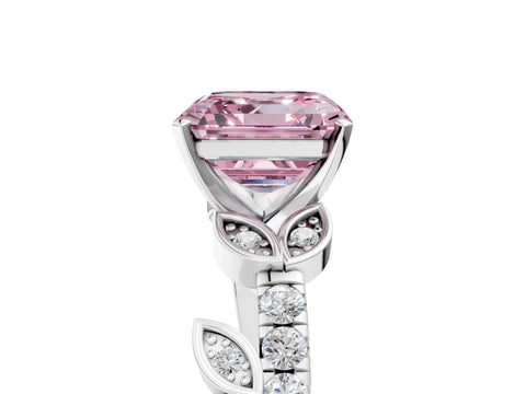White gold Fancy Pink Asscher Cut Solitaire Leaf-Inspired Diamond Ring with Pavé Band and Four-Prong Setting_17