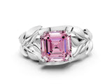 White gold Fancy Pink Asscher Cut Solitaire Leaf-Inspired Engagement Ring with Prong Setting_12
