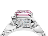 White gold Fancy Pink Asscher Cut Solitaire Leaf-Inspired Engagement Ring with Prong Setting_16
