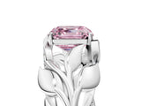 White gold Fancy Pink Asscher Cut Solitaire Leaf-Inspired Engagement Ring with Prong Setting_17