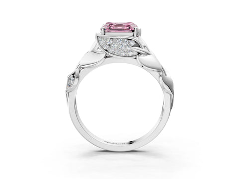 White gold Fancy Pink Asscher Cut Solitaire Leaf-Inspired Engagement Ring with Prong Setting_3