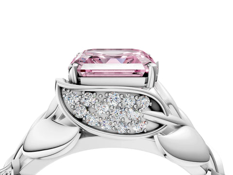 White gold Fancy Pink Asscher Cut Solitaire Leaf-Inspired Engagement Ring with Prong Setting_4