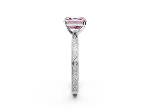White gold Fancy Pink Asscher Cut Solitaire Milgrain Engraved Band with Four-Prong Setting_14