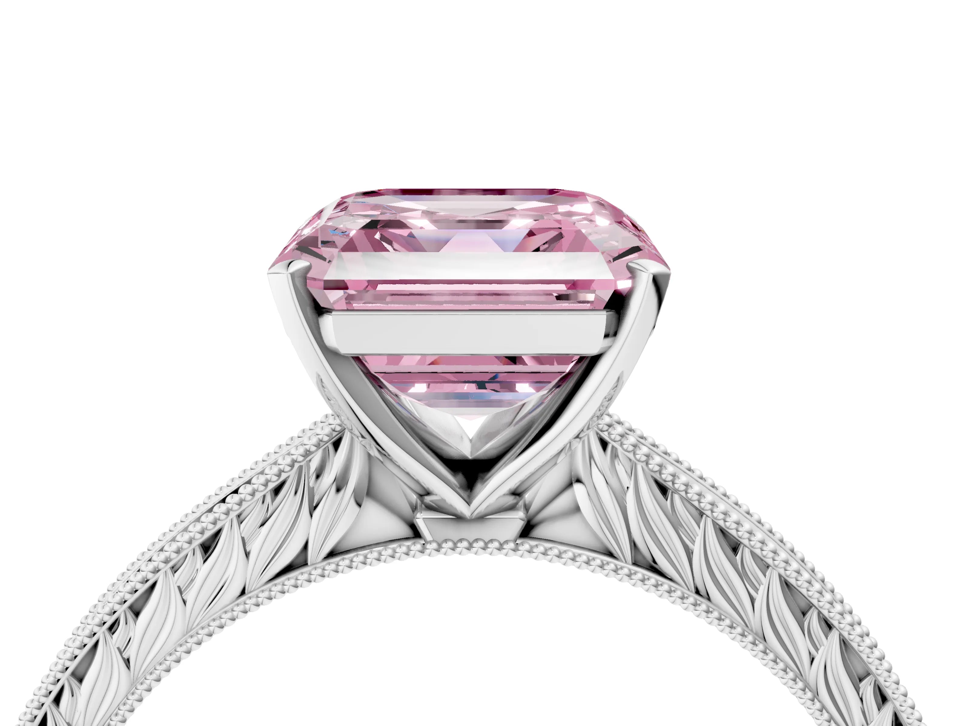 White gold Fancy Pink Asscher Cut Solitaire Milgrain Engraved Band with Four-Prong Setting_16