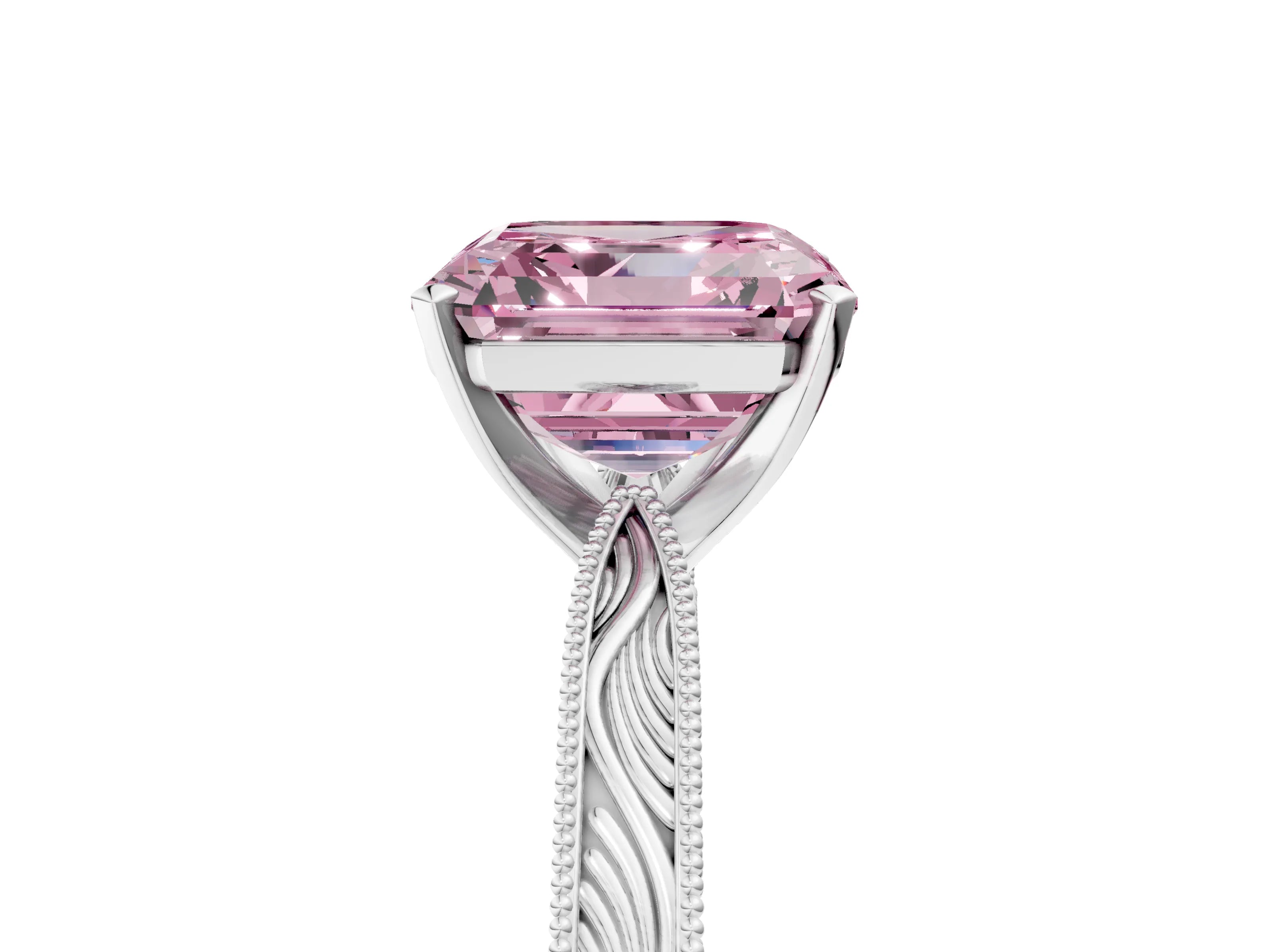 White gold Fancy Pink Asscher Cut Solitaire Milgrain Engraved Band with Four-Prong Setting_17
