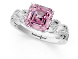 White gold Fancy Pink Asscher Cut Solitaire Milgrain Leaf Band with Prong Setting_13