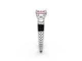 White gold Fancy Pink Asscher Cut Solitaire Princess Side Stone Engraved Band Prong Setting Ring_26