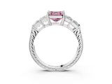 White gold Fancy Pink Asscher Cut Solitaire Princess Side Stone Engraved Band Prong Setting Ring_27