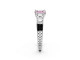 White gold Fancy Pink Asscher Cut Solitaire Princess Side Stone Engraved Band Prong Setting Ring_32