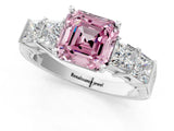 White gold Fancy Pink Asscher Cut Solitaire Princess Side Stone Engraved Band Prong Setting Ring_34