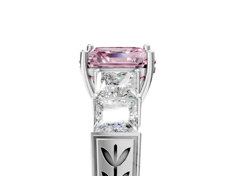 White gold Fancy Pink Asscher Cut Solitaire Princess Side Stone Engraved Band Prong Setting Ring_5