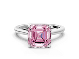 White gold Fancy Pink Asscher  Cut Solitaire Ring with Cathedral Band and Four-Prong Setting