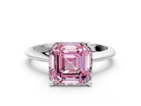 White gold Fancy Pink Asscher  Cut Solitaire Ring with Four-Prong Setting on a Classic Band