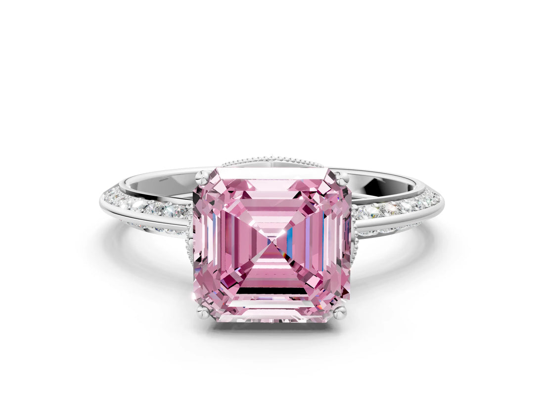 White gold Fancy Pink Asscher Cut Solitaire Split Shank Pave Diamond Engagement Ring with Four-Prong Setting_24