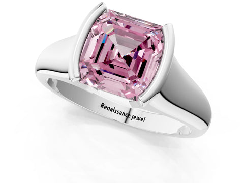 White gold Fancy Pink Asscher Cut Solitaire Tension Set Diamond Ring with Split Shank Band_1