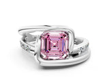 White gold Fancy Pink Asscher Cut Solitaire Tension-Set Diamond Split Shank Ring