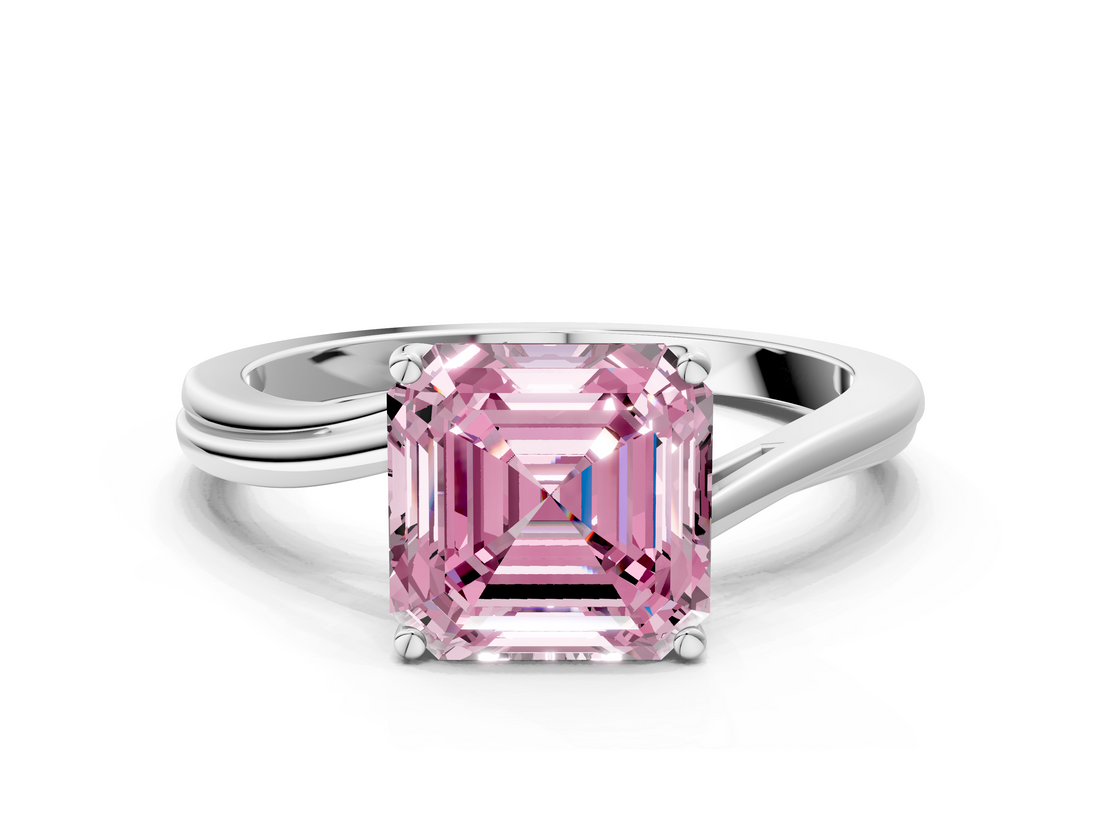 White gold Fancy Pink Asscher  Cut Solitaire Twist Band Ring with Four-Prong Setting_18