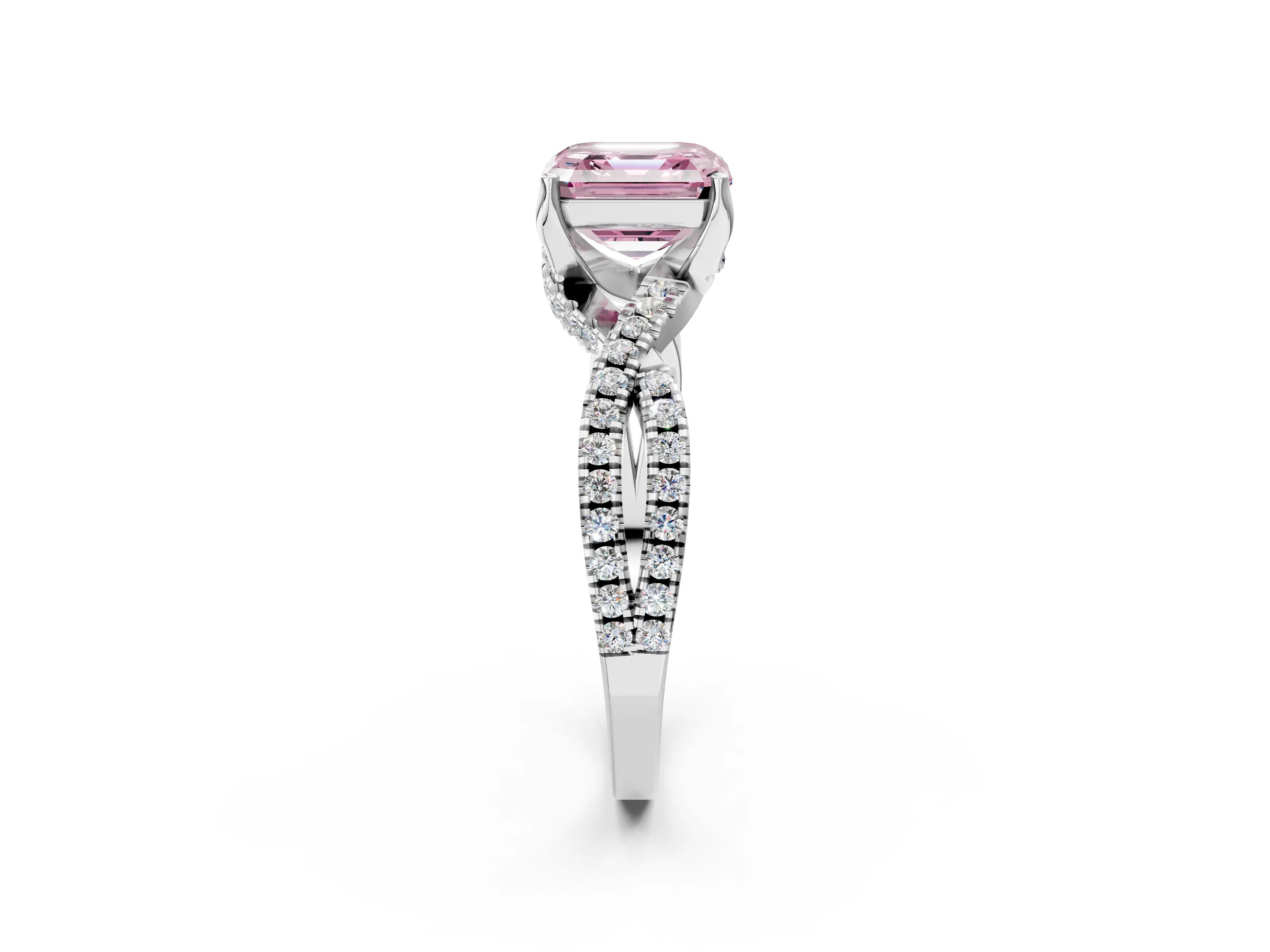 White gold Fancy Pink Asscher Cut Solitaire Twist Pave Diamond Engagement Ring with Prong Setting_14