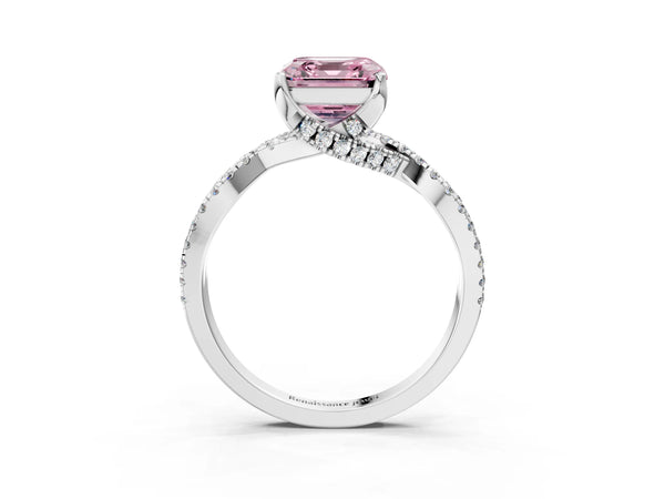 White Gold Asscher Cut Twisted Split Shank Engagement Ring Setting for Fancy Pink Center