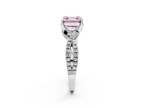 White gold Fancy Pink Asscher Cut Solitaire Twist Pave Diamond Engagement Ring with Prong Setting_2