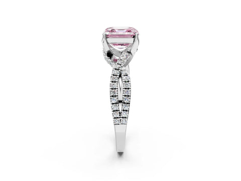 White gold Fancy Pink Asscher Cut Solitaire Twist Pave Diamond Engagement Ring with Prong Setting_2