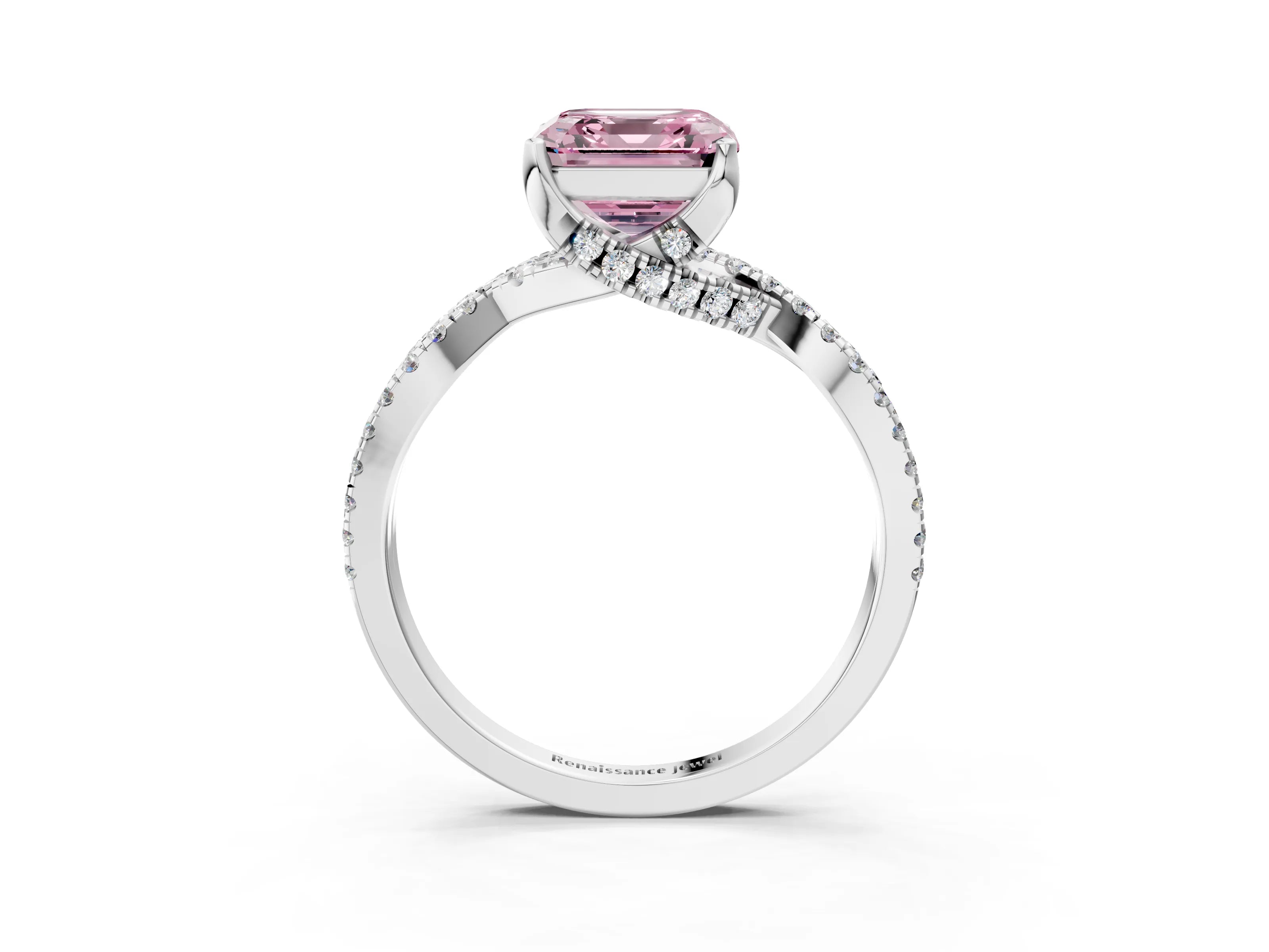 White gold Fancy Pink Asscher Cut Solitaire Twist Pave Diamond Engagement Ring with Prong Setting_3